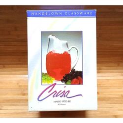 Crisa Mario Handblown Glass Pitcher 90oz With Original Box Clear Mexico Vintage