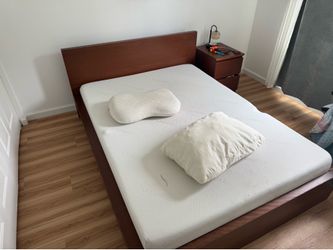IKEA malm bed frame, bed side table, mattress, full size