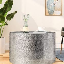 BRAND NEW 
Braeburn Modern Round Coffee Table Silver - Christopher Knight Home: Hammered Texture, Iron Frame,