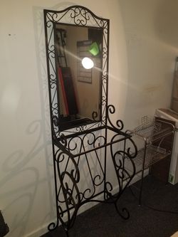 Rod Iron Vanity table with mirror and matching stool with cushion