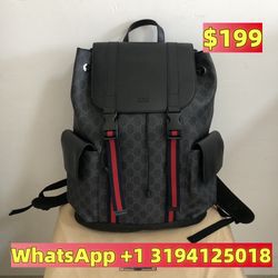 Gucci GG Supreme PVC & leather Backpack gray x black