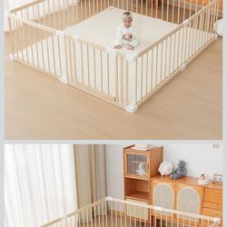 New in box Baby Playpen Wooden Fence Large With Door Gate, for Babies and Toddlers, Changeable & Expandable (63x71x24 in)