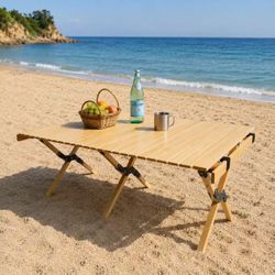 New In Box 47x24x17 Inch Tall Portable Foldable Camping Picnic Park Beach Wooden Table With Carrying Bag Natural Color 