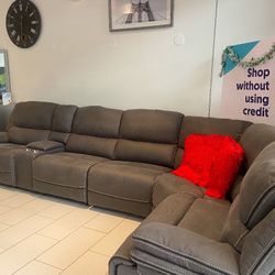 Winter clearance sale. Alejandra gray reclining sectional now $1399. Easy finance option. Same day delivery.