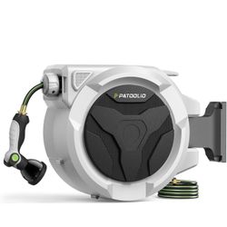 New Retractable Garden Hose Reel 1/2 in x 100 ft, Heavy Duty Wall Mounted Water Hose Reel with 10-Pattern Nozzle, Any Length Lock, Auto Slow Return Sy