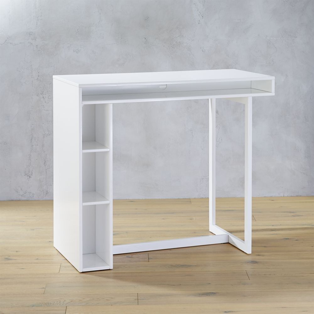 CB2 White High Gloss Lacquer Standing Desk / Bar Table / Island