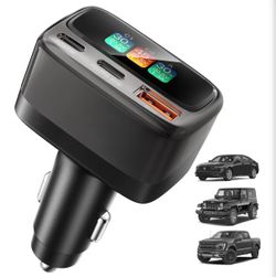 105W USB C Car Charger,3-Port Fast Charging Cigarette Lighter Adapter ,3ft USB-C cable, for iPhone 17/16/15 Pro Max, Samsung S26, Travel Car Accessori