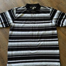 Black, Grey And White Striped Polo Shirt