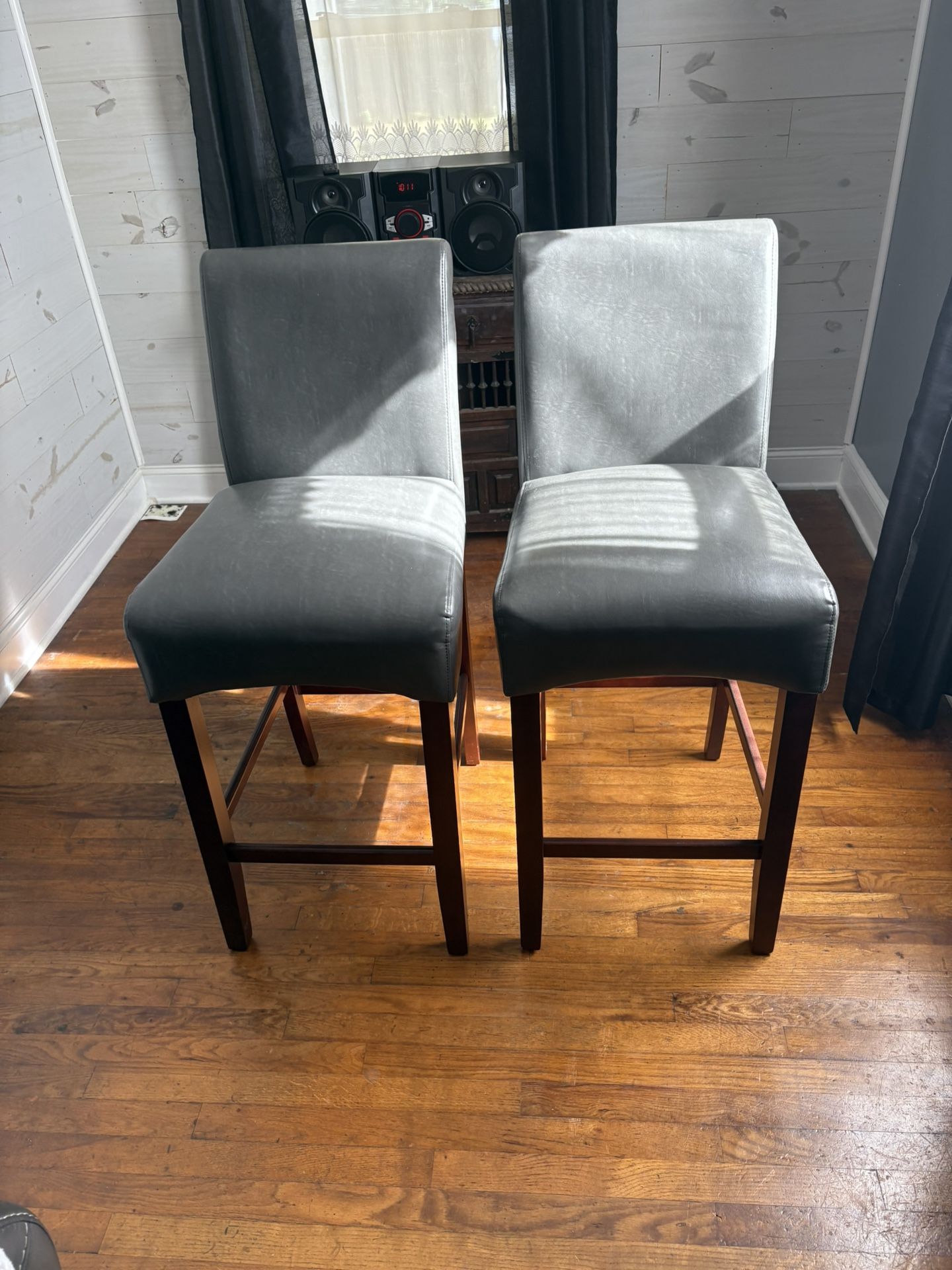 Gray Leather Bar Stools