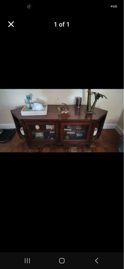 Dark Wood TV Stand with Glass Doors