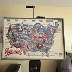 Vintage 1987 MLB Baseball Map Poster Framed – USA Teams Artwork Collectible
