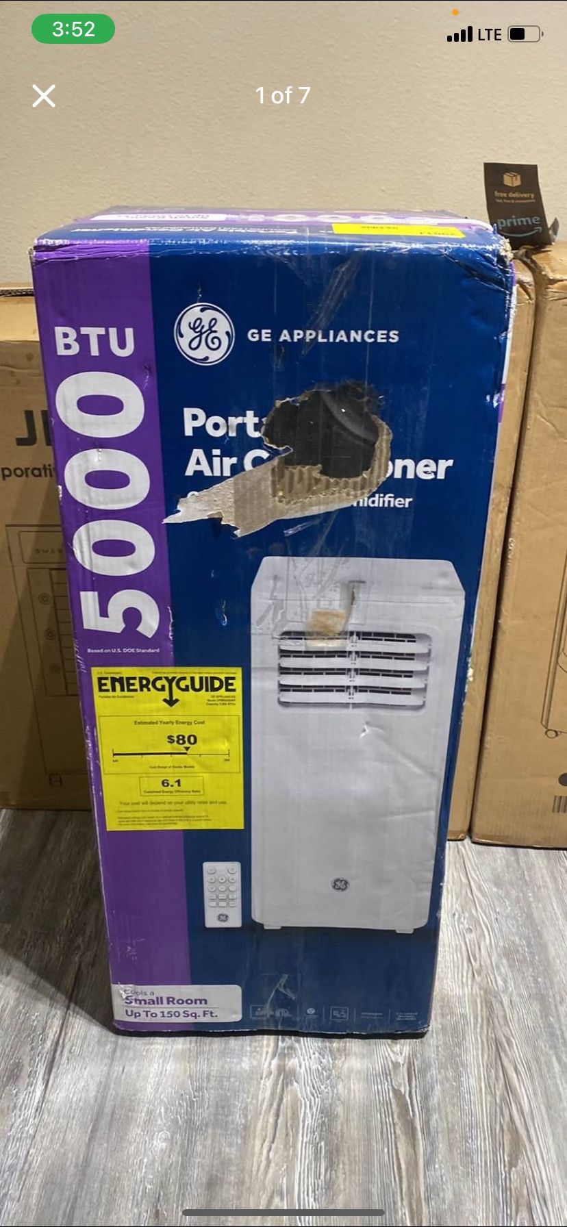 GE 5,100 BTU Portable Air Conditioner for Small Rooms up to 150 sq ft., 3-in-1 with Dehumidify, Fan and Auto Evaporation, Included Window Installation