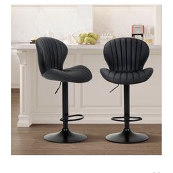COLAMY Bar Stools Set of 2, Adjustable Modern Swivel Bar Chairs, Faux Leather
