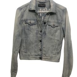 Cotton On Jean Jacket Light Wash Denim Distressed Young + Wild Stitch Size 6