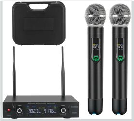 Wireless Microphone System with case, Metal UHF Dual Handheld 20 Channels Professional Cordless Mic System for Church, DJ, Karaoke,Wedding, Home KTV S