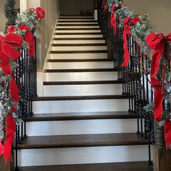 Staircase Garland And Red Ribbon