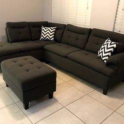 Black Sectional W/Ottoman (Left Chairs) SPECIAL PRICE