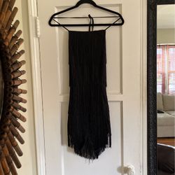 Black Fringe Fitted Lined Dress