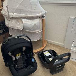 Baby Bassinet, Car Seat And Base And Toys