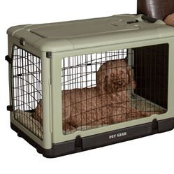 Pet Gear “The Other Door” 4 Door Steel Crate for Dogs/Cats with Garage-Style Door, Includes Plush Bed + Travel Bag, No Tools Required