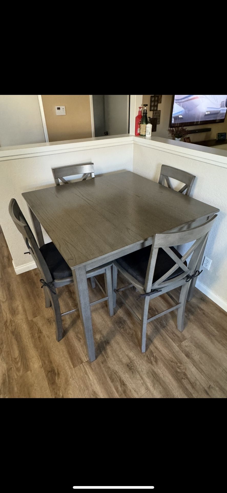 Wood 42" Kitchen Counter Height Gray Table With 4 Chairs  