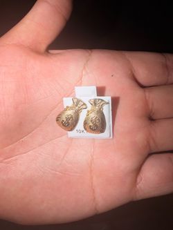 10k money bag earrings