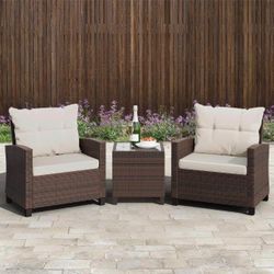 3 Pieces Patio Furniture Set, PE Rattan Wicker 3 Pcs Patio Set, Outdoor Furniture Set with Two Outdo