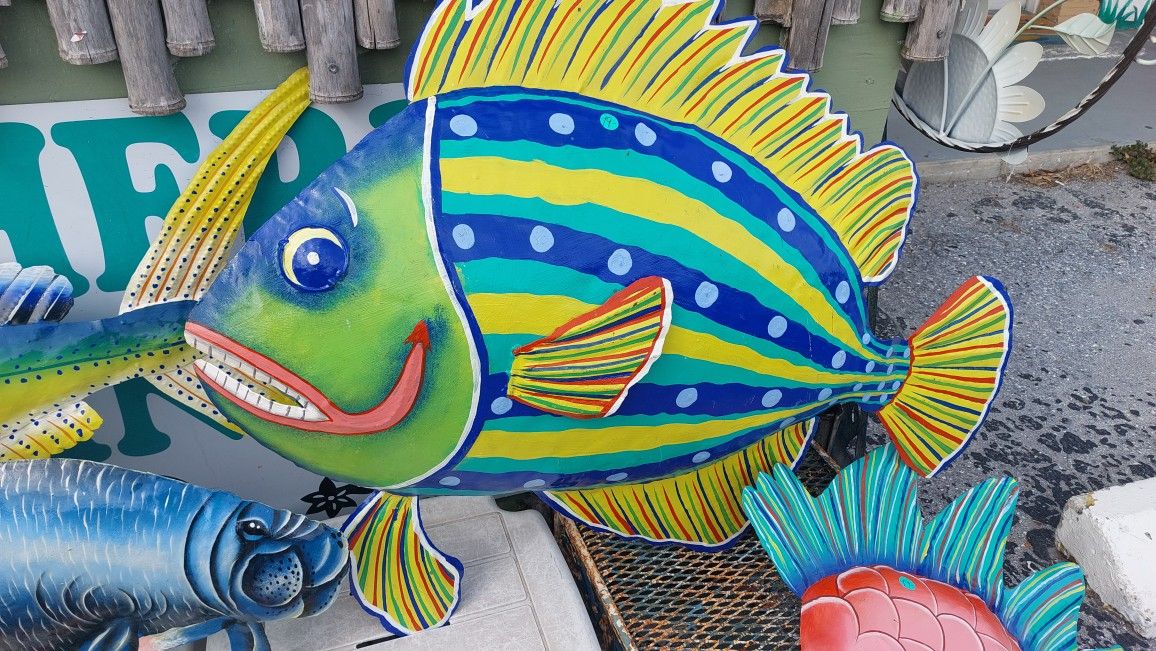 Large Colorful Haitian Metal Fish Wall Art