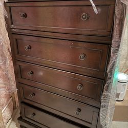 Solid Wood 5-Drawer Chest – Dark Wood Dresser (36.75” W)