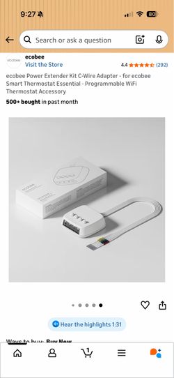 Ecobee Power Extender Kit C-Wire Adapter