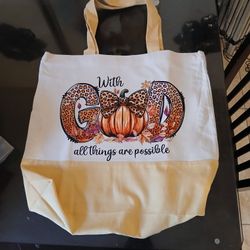 With God Pumpkin Canvas Tote Bag