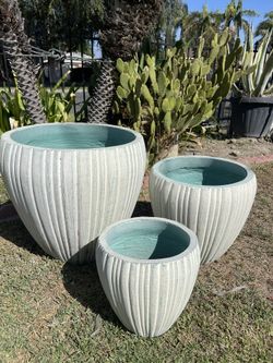 Ribbed Concrete Pots-Cement Planters ($215 set of 3)