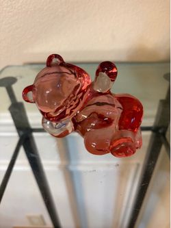 Vintage rose pink glass lounging laying down teddy bear
