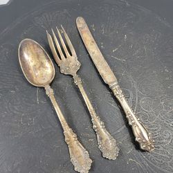 Antique Rare 1847 A1 Rogers Bros salad spoon & fork & knife