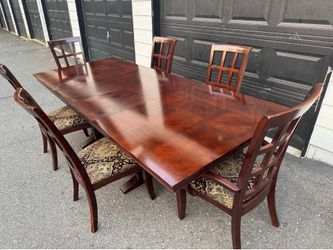 Solid Wood Extendable Dining Table + 6 Chairs — Seats 8! Must Go This Weekend