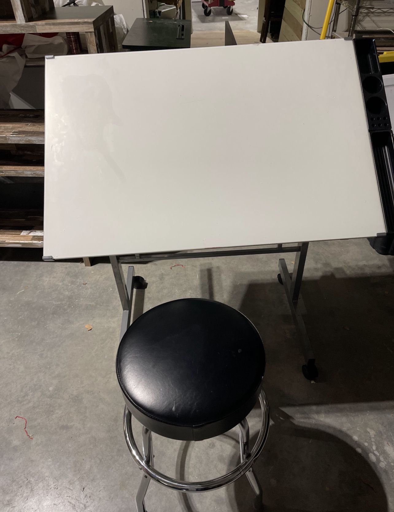 Glass Top Easel Art Table And Padded Stool