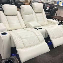 New 💫 White Power Reclining Party Time Faux Leather  Sofa, Loveseat , Sectional Available| Living Room Furniture|39$ Down Payment| Fastest Delivery 