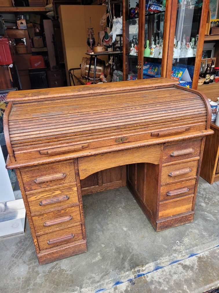 Antique Oak Rolltop Desk Low Profile 