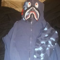 OG Bape Blue Camo Full Zip Shark Hoodie