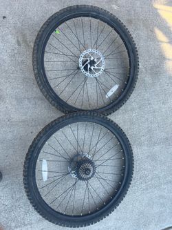 26” Mountain Bike Wheelset with Tires and Disc Rotors