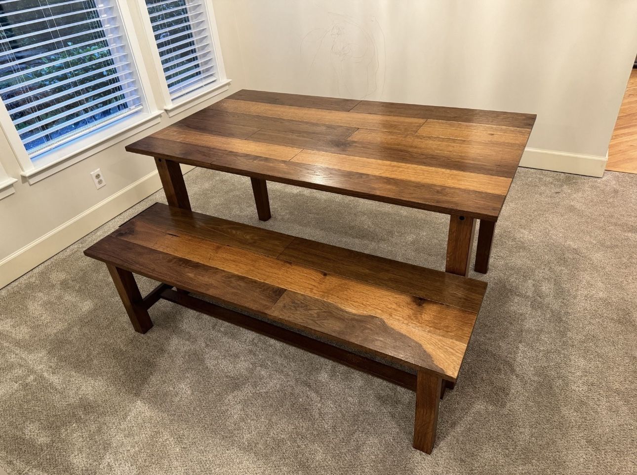 Handcrafted Solid White Oak Dining Table + Bench