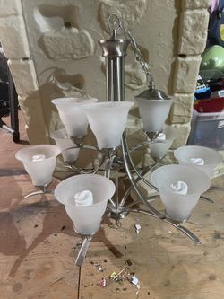 Brushed Nickel 9 Bulb Chandelier - Like New 