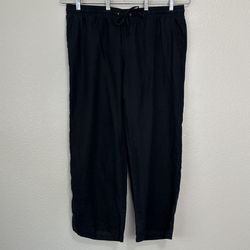 Amazon Essentials 100% Linen Black Drawstring Wide Leg Pants