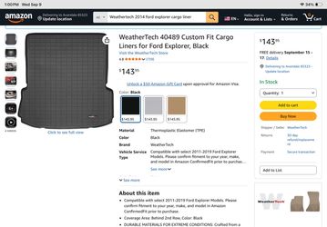 Weathertech cargo trunk  liner for 2014 ford explorer behind 2nd row ($45 obo) Never used