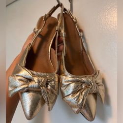 Classy Gold Heeled Kitten Heels