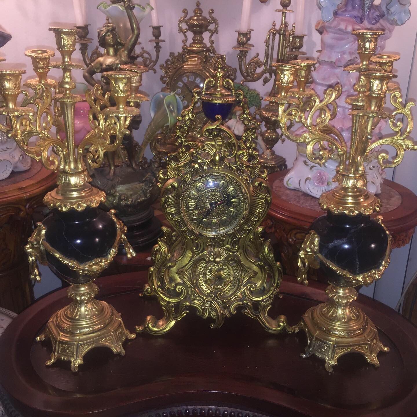 Italian Pair Of Bronze And Marble Candelabra