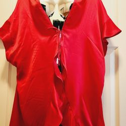New With Tag Victoria's Secret One Size Fits All Red Satin Ruffle Sleeve Robe