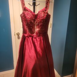 Burgandy Satin/Beading Sweet Sixteen Or Quinceanera Style Gown 