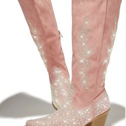 Size 8 Pink Bedazzled Boots 
