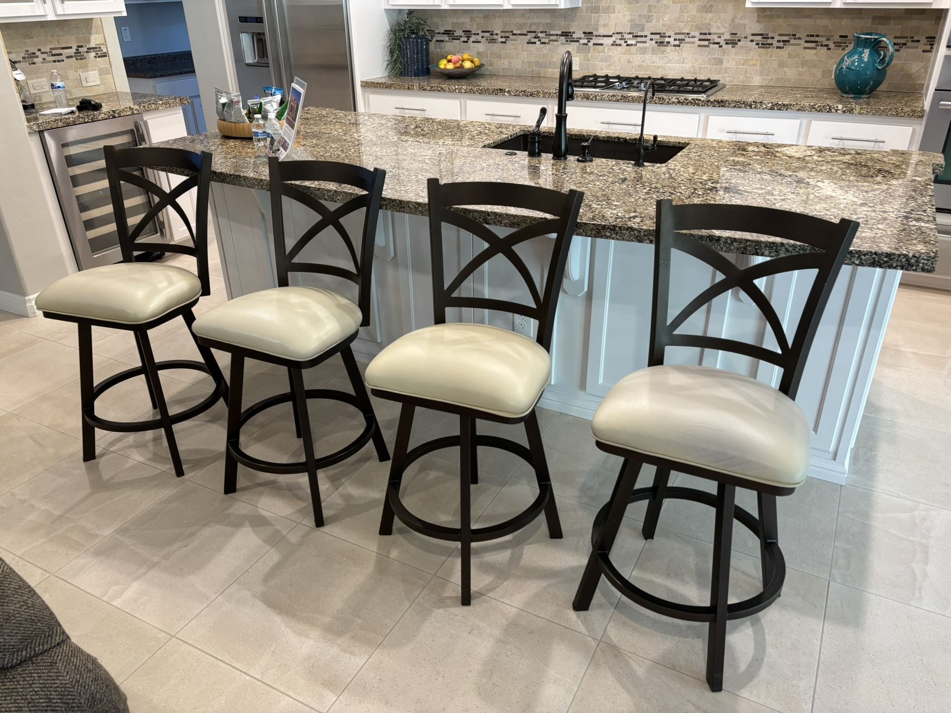 Set of 4 Leather Swivel Counter Height Bar Stools